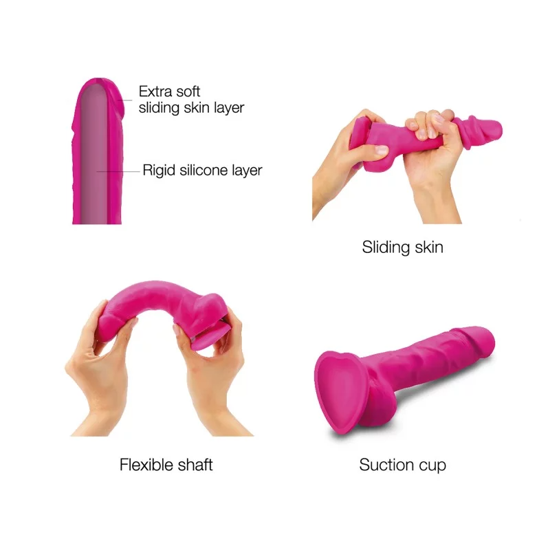 DILDO RÉALISTE À PEAU COULISSANTE FUCHSIA M