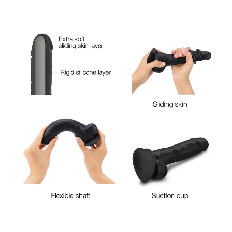 DILDO RÉALISTE À PEAU COULISSANTE NOIR L